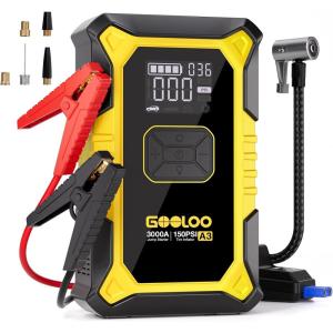 imageGOOLOO A3 Jump Starter with Air Compressor 3000A Portable Car Battery Booster 90 Gas65L Diesel with 150PSI AutoShutoff Tire Inflator 12V Supersafe Lithium Jump Box Car Battery Jumper StarterYellow