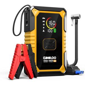 imageGOOLOO A5 Jump Starter with Air Compressor 4000A Car Battery Jump Starter All Gas100L Diesel with 160PSI Tire Inflator AutoOff 45W Output Power Bank 12V Jump Box Car Jumper Starter PortableYellow