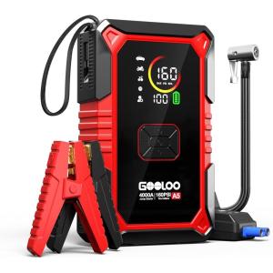 imageGOOLOO A5 Jump Starter with Air Compressor 4000A Car Battery Jump Starter All Gas100L Diesel with 160PSI Tire Inflator AutoOff 45W Output Power Bank 12V Jump Box Car Jumper Starter PortableRed