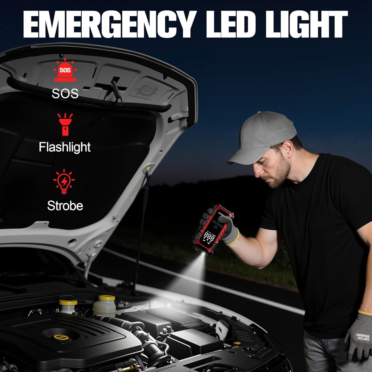 imageGOOLOO A6 Gear Portable Tire Inflator 160 PSI Portable Cordless Air Compressor with Digital Pressure Gauge amp LED Light for Cars Bikes Motorcycles and BallsRed