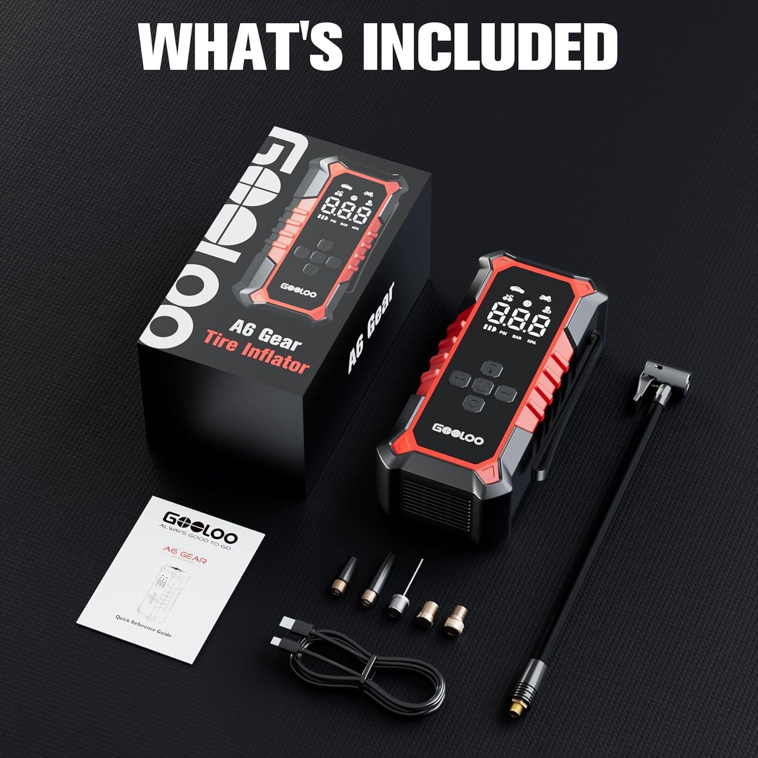 imageGOOLOO A6 Gear Portable Tire Inflator 160 PSI Portable Cordless Air Compressor with Digital Pressure Gauge amp LED Light for Cars Bikes Motorcycles and BallsRed